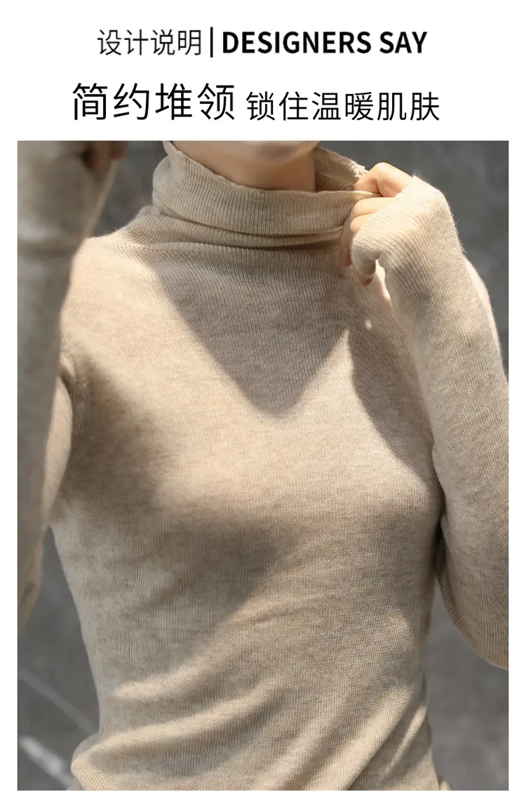 Women High Collar Blue Pullover Sweater with Long Sleeve — feature 6