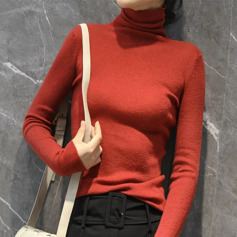 Women High Collar Blue Pullover Sweater with Long Sleeve - Image 11