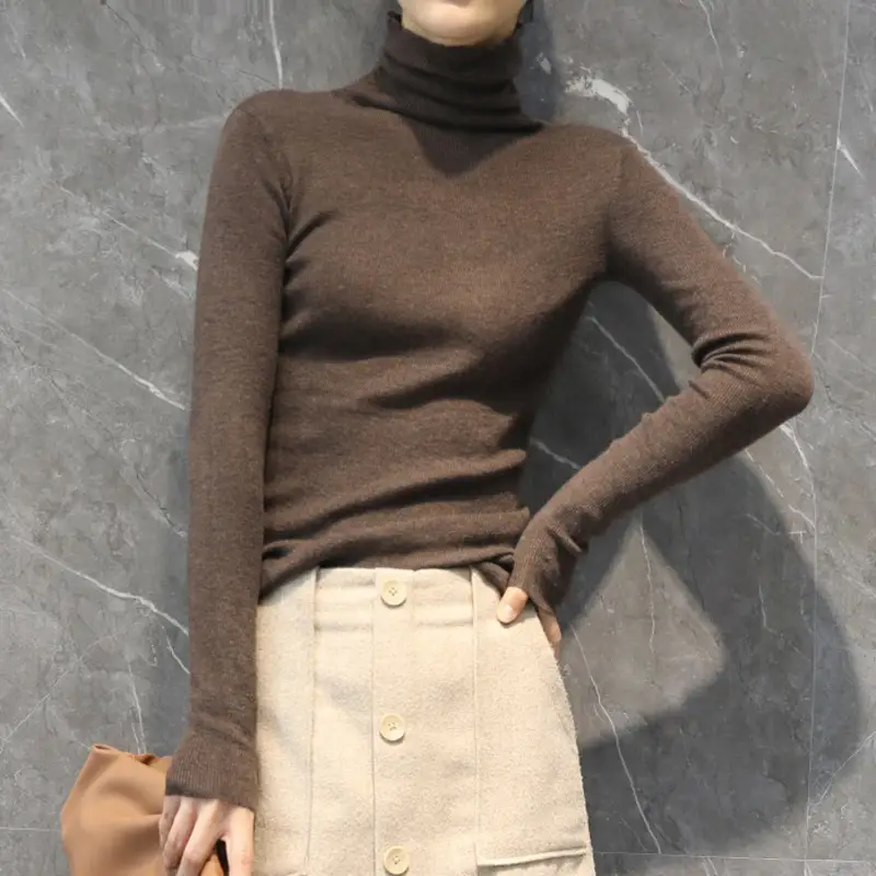 Women High Collar Blue Pullover Sweater with Long Sleeve - Image 9