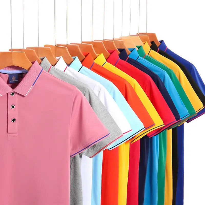 Men Light Blue Silk Cotton Polo T-Shirt Short Sleeve