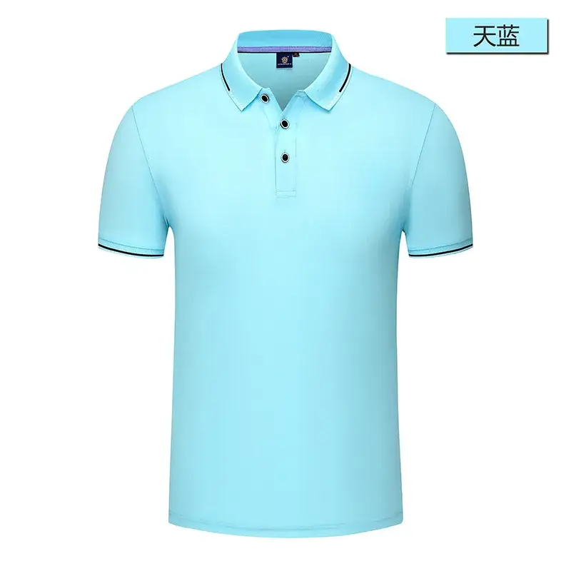Men Light Blue Silk Cotton Polo T-Shirt Short Sleeve