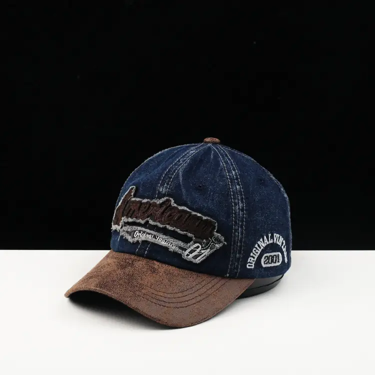 Men's Wash Denim Sun Hat Navy Spring Summer - Image 6