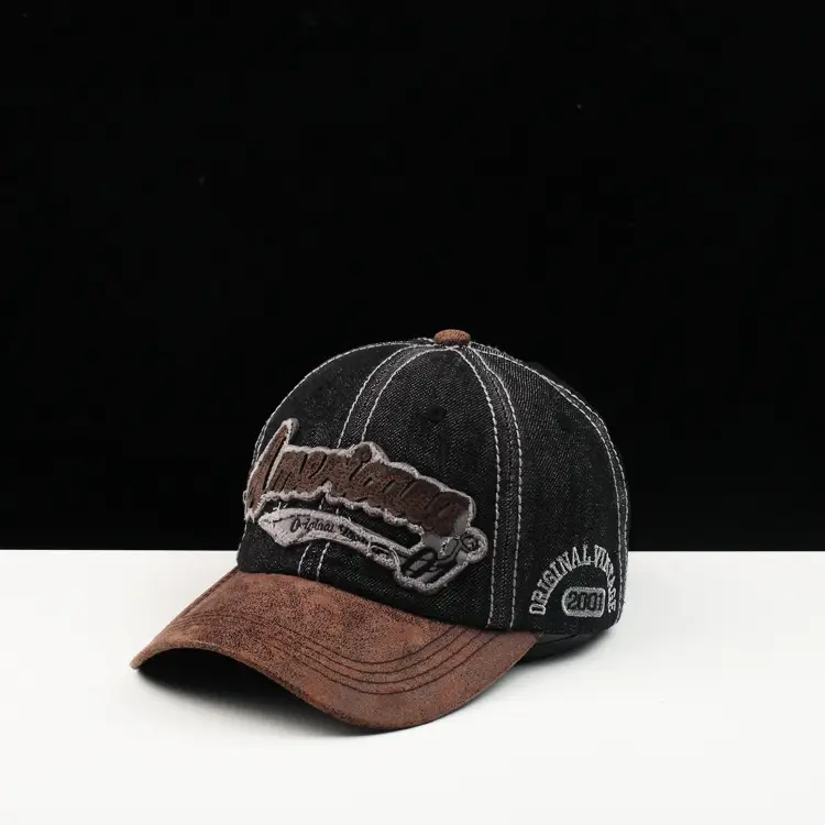 Men's Wash Denim Sun Hat Navy Spring Summer - Image 4