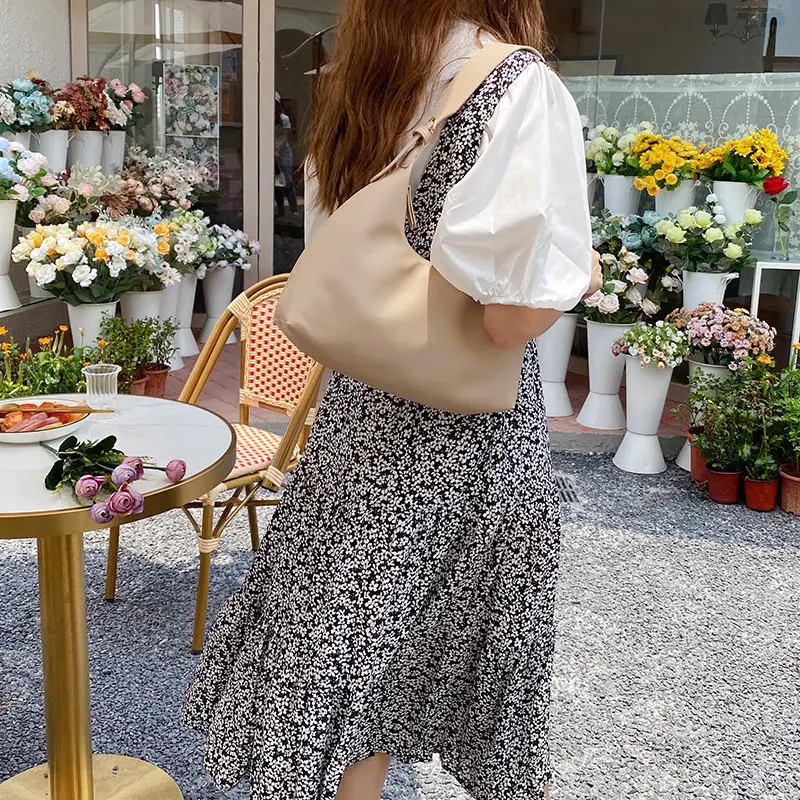 2025 Korean Style Women's Baguette Bag Milk Tea Color