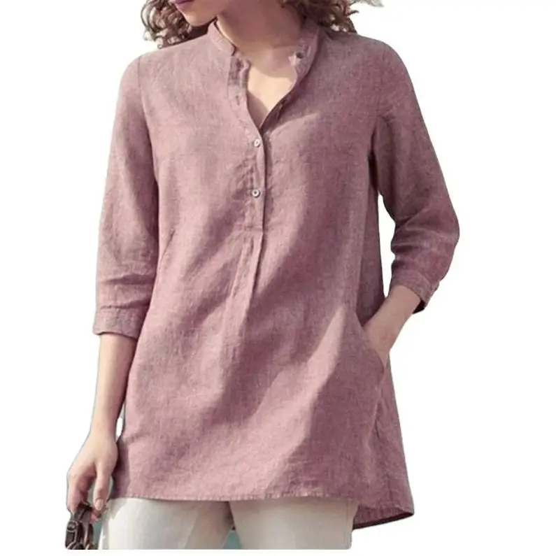 Women's Cross-Border New Spring Summer Cotton Shirt Blue - Image 9