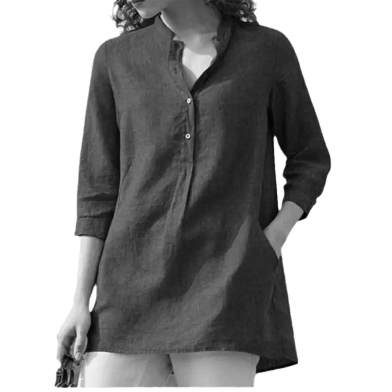 Women's Cross-Border New Spring Summer Cotton Shirt Blue - Image 10