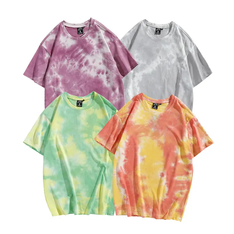 Men Tie-Dye Short Sleeve T-Shirt Brown White 2023 - Image 22