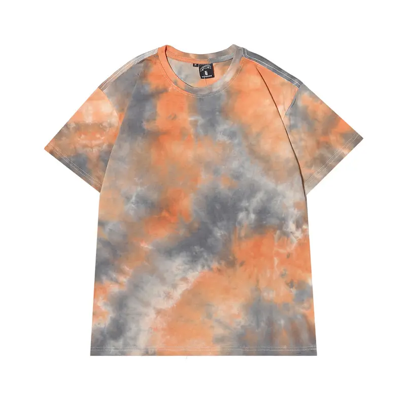 Men Tie-Dye Short Sleeve T-Shirt Brown White 2023 - Image 11