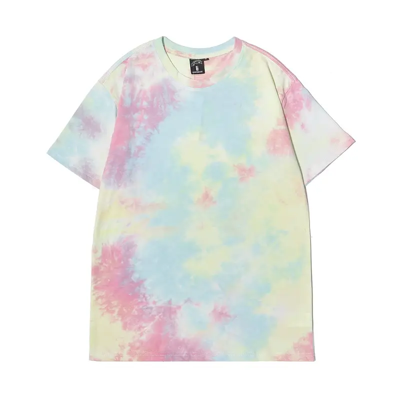 Men Tie-Dye Short Sleeve T-Shirt Brown White 2023 - Image 12