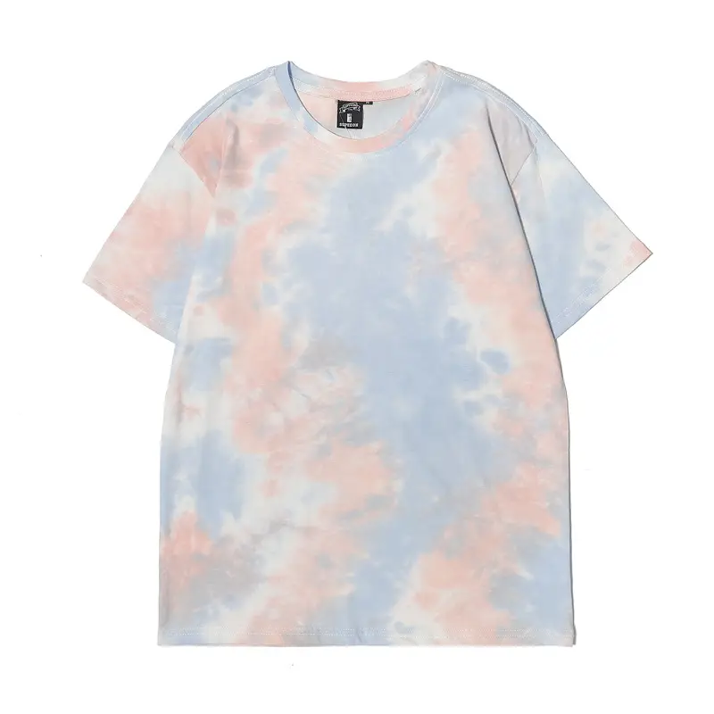 Men Tie-Dye Short Sleeve T-Shirt Brown White 2023 - Image 14