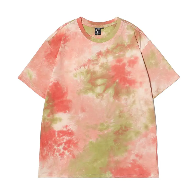 Men Tie-Dye Short Sleeve T-Shirt Brown White 2023 - Image 15