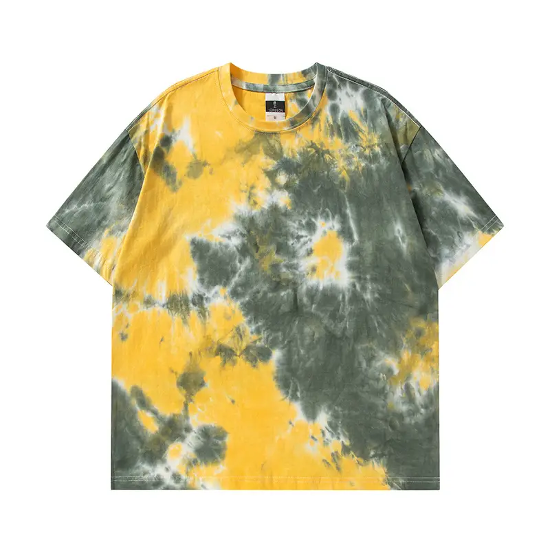 Men Tie-Dye Short Sleeve T-Shirt Brown White 2023 - Image 20