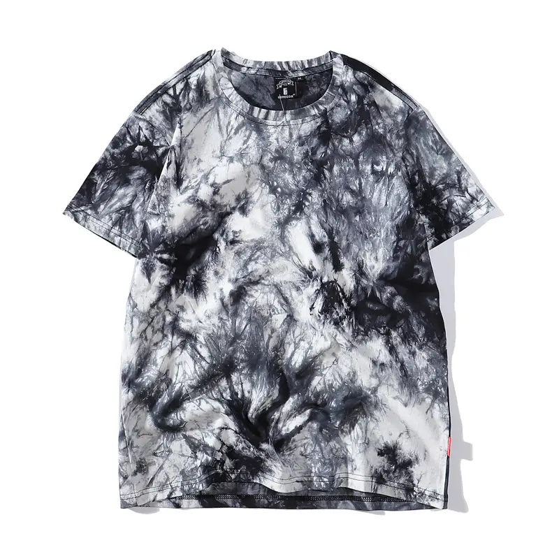 Men Tie-Dye Short Sleeve T-Shirt Brown White 2023 - Image 5