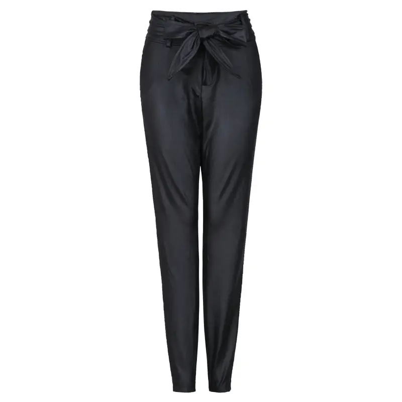Women Skinny Slim Blue PU Leather Pants with Belt - Image 8