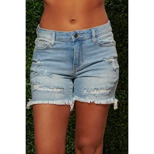Women's Stretch Denim Shorts with Ripped Tassels — feature 5