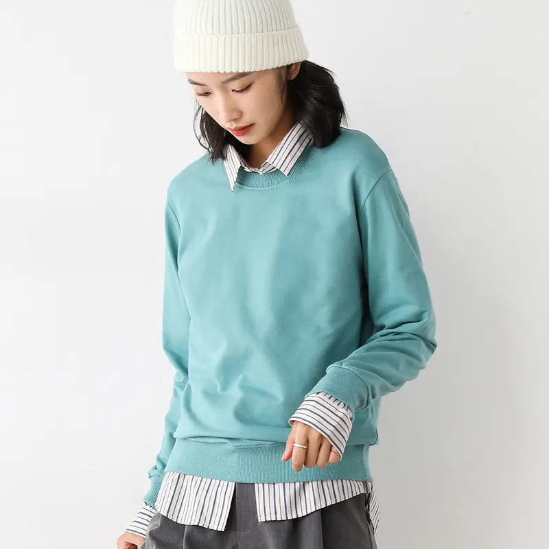 Women 2025 Cotton Crew Neck Sweatshirt Black Loose - Image 8