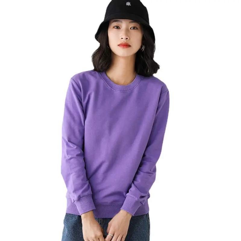 Women 2025 Cotton Crew Neck Sweatshirt Black Loose - Image 9