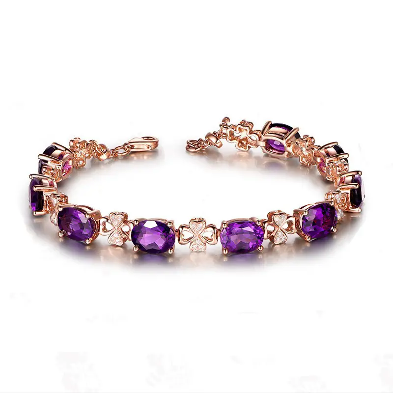 Heart Amethyst Clover Bracelet with Rose Gold Design