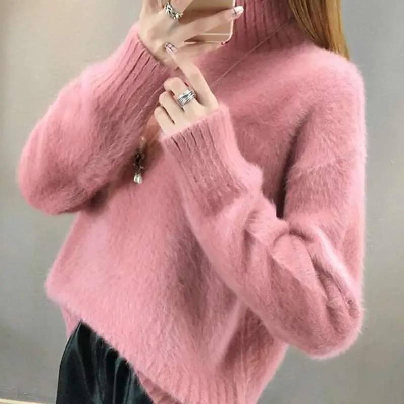Women's Blue Knitted Half-Turtleneck Sweater - Image 10
