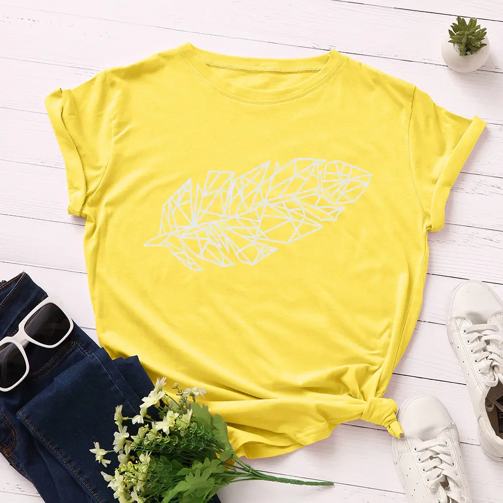 Women Cotton Leaf Print T-Shirt Green Round Neck - Image 3