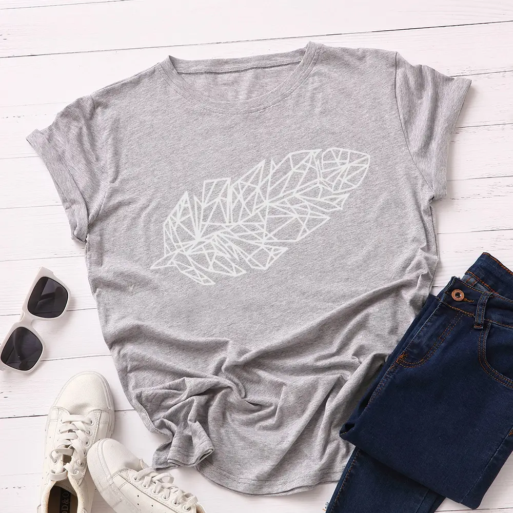 Women Cotton Leaf Print T-Shirt Green Round Neck - Image 8