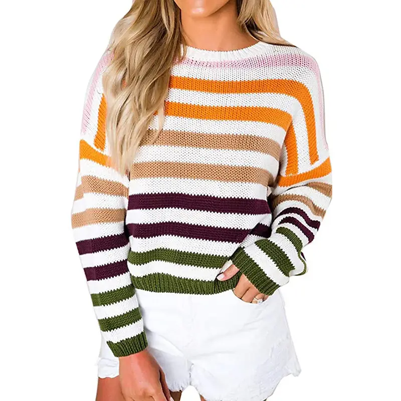 Women Striped Knit Pullover Sweater 2026 Winter
