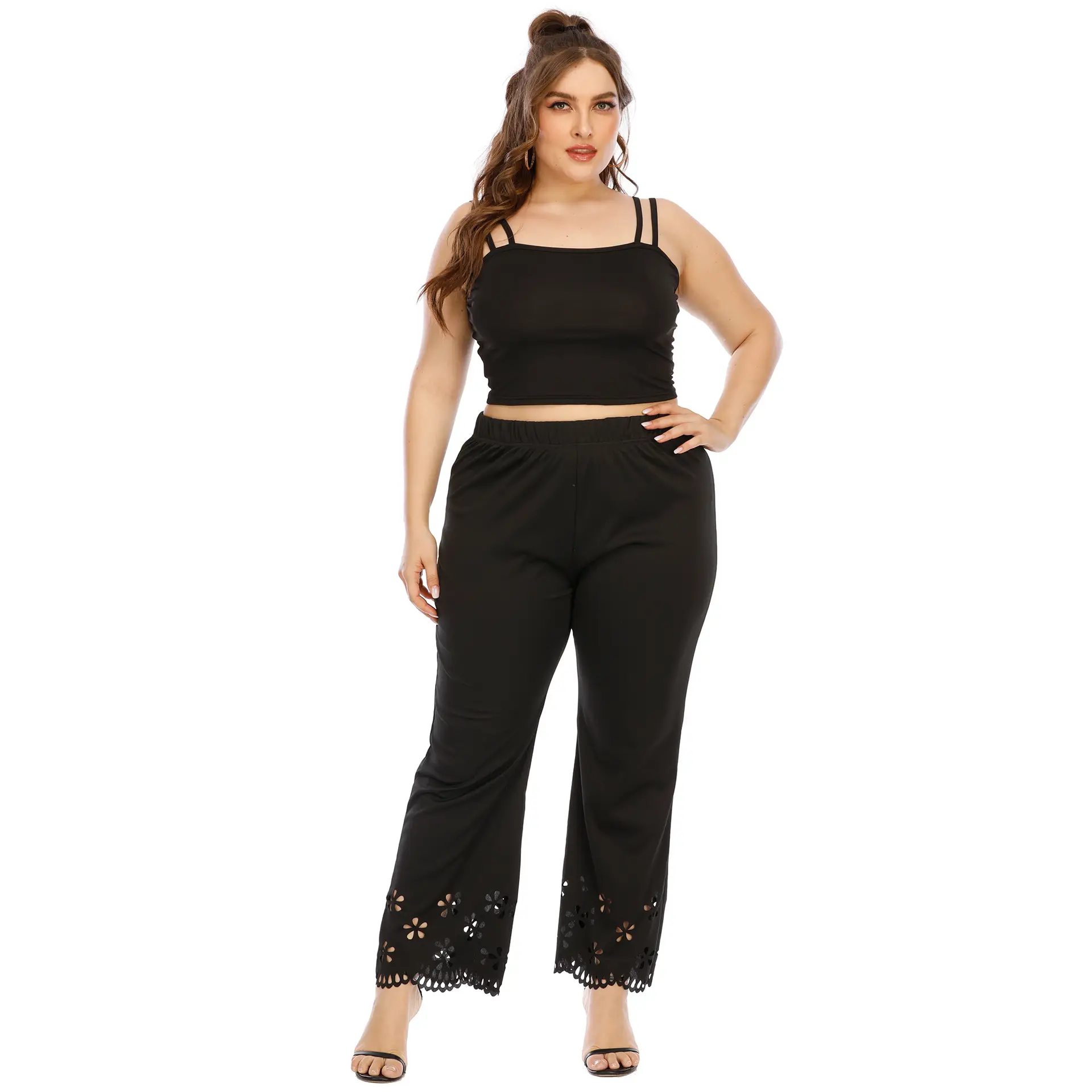 Black Hollow Burned Straight Pants Large Women - Image 3