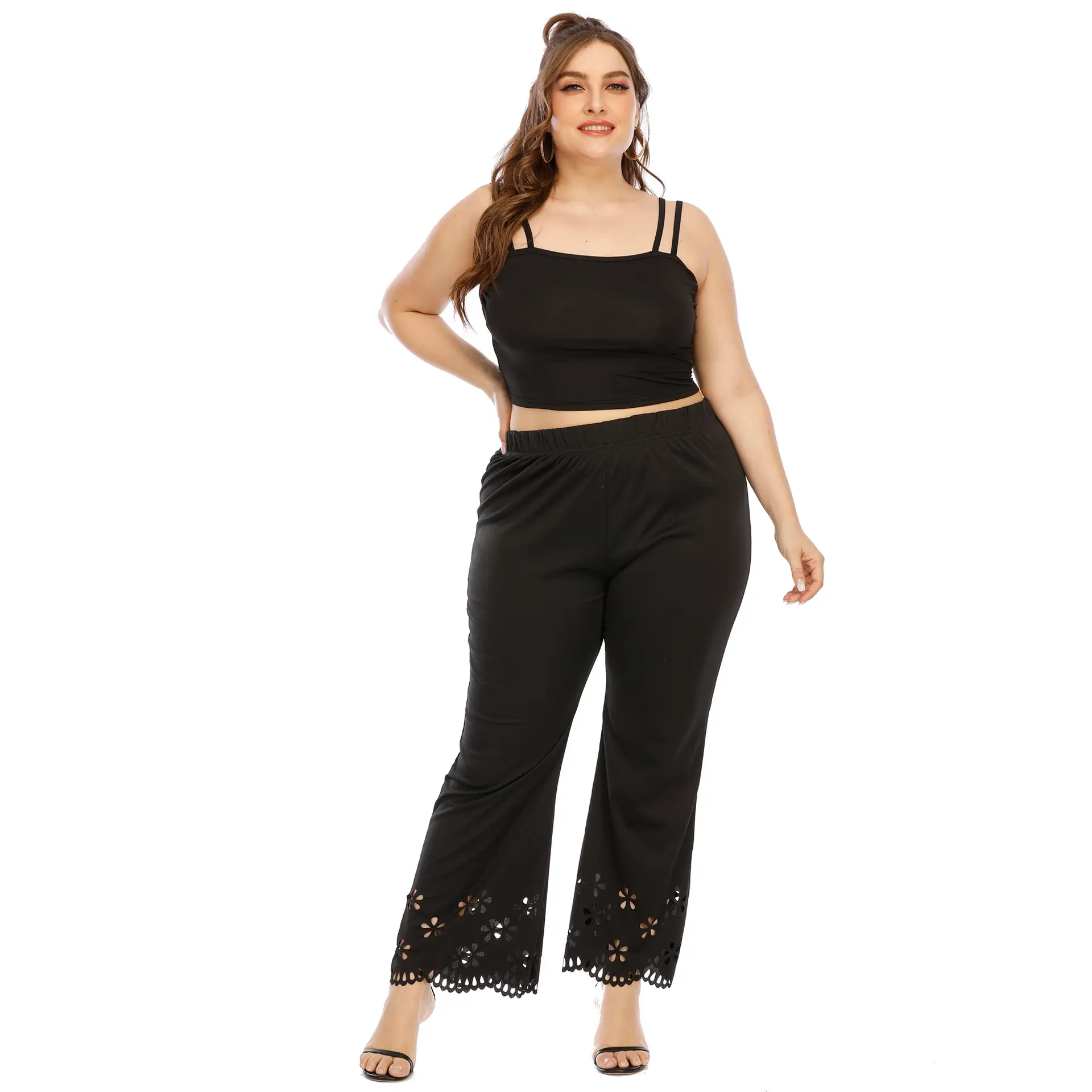 Black Hollow Burned Straight Pants Large Women - Image 4