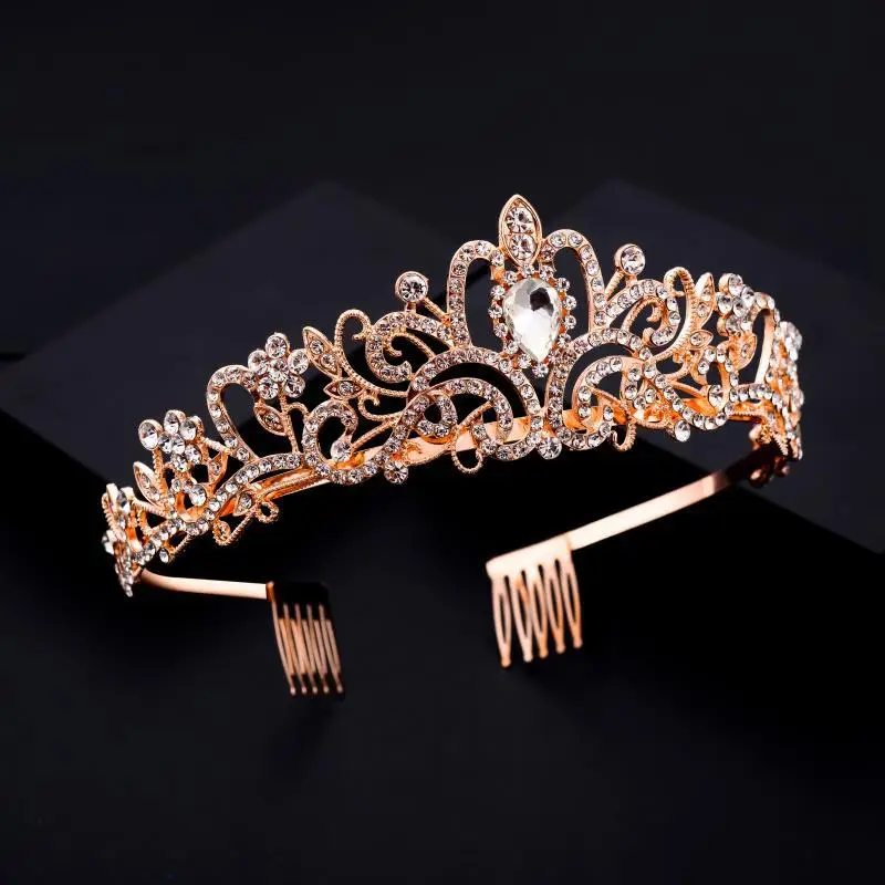 Rose Gold Bridal Crown Headdress with Crystal Accents - Image 22