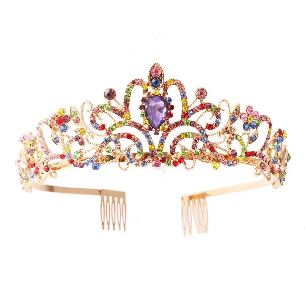 Rose Gold Bridal Crown Headdress with Crystal Accents - Image 17