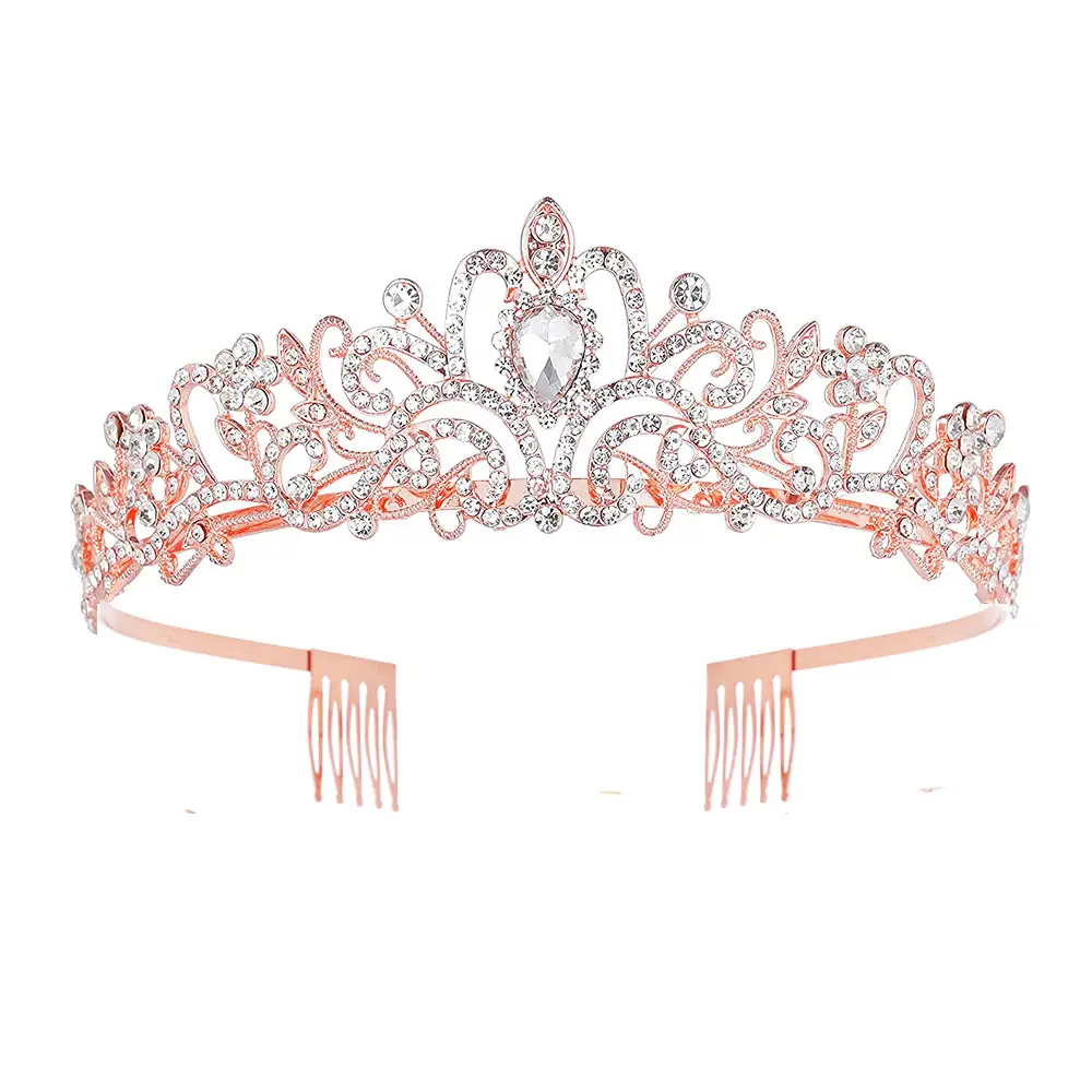 Rose Gold Bridal Crown Headdress with Crystal Accents - Image 6