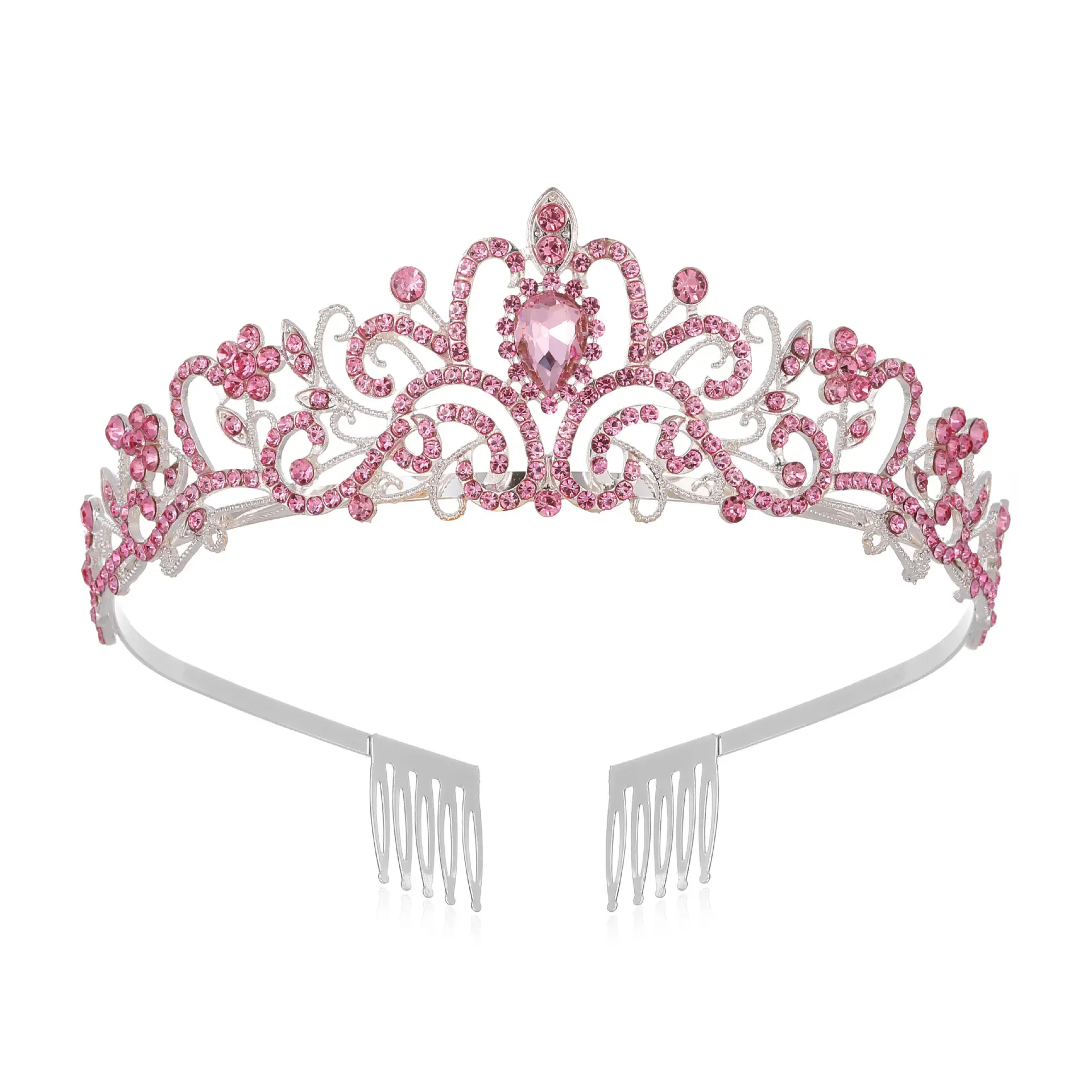 Rose Gold Bridal Crown Headdress with Crystal Accents - Image 7