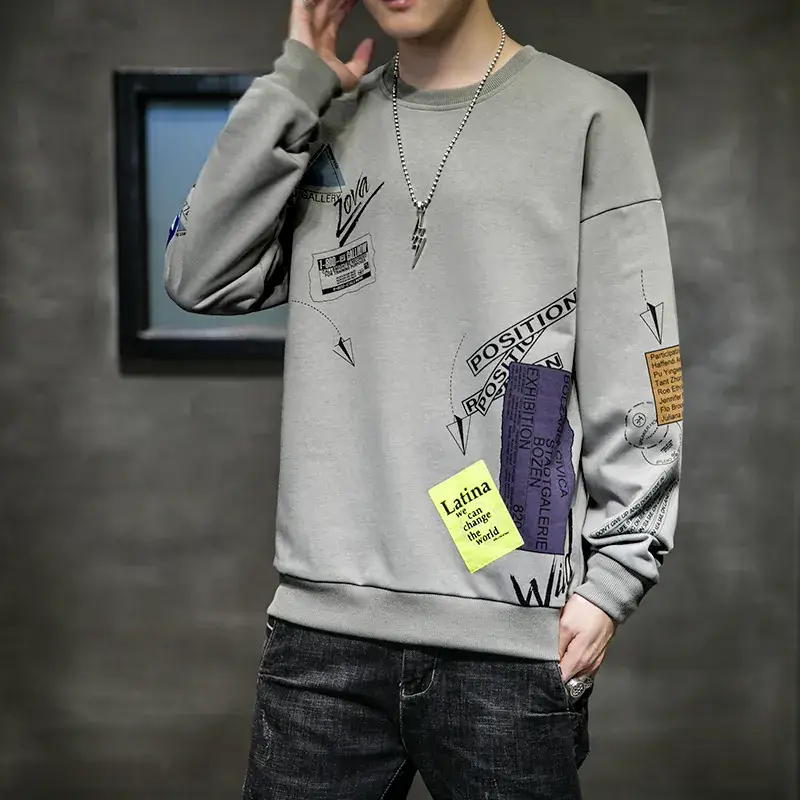 2025 Men Long Sleeve Sweatshirt White Korean Style - Image 3