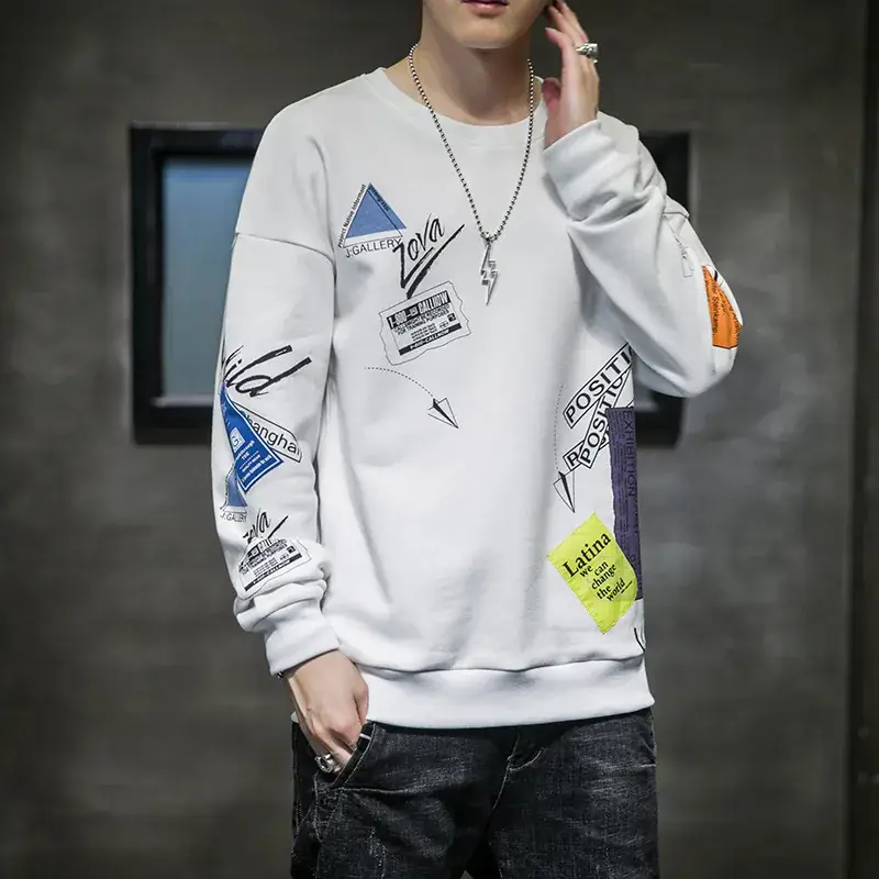 2025 Men Long Sleeve Sweatshirt White Korean Style - Image 4