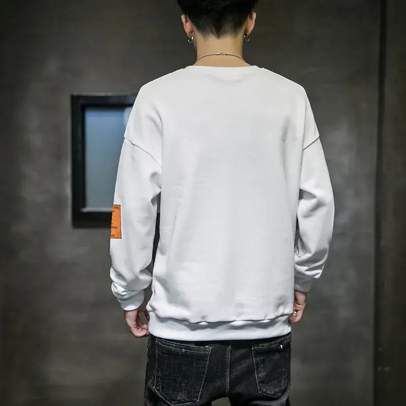 2025 Men Long Sleeve Sweatshirt White Korean Style - Image 5