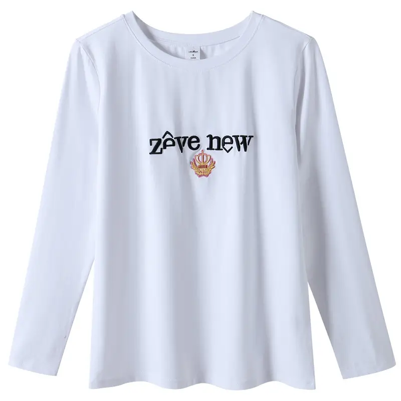 Women Cotton Round Neck Long Sleeve Shirt Black Embroidery - Image 5