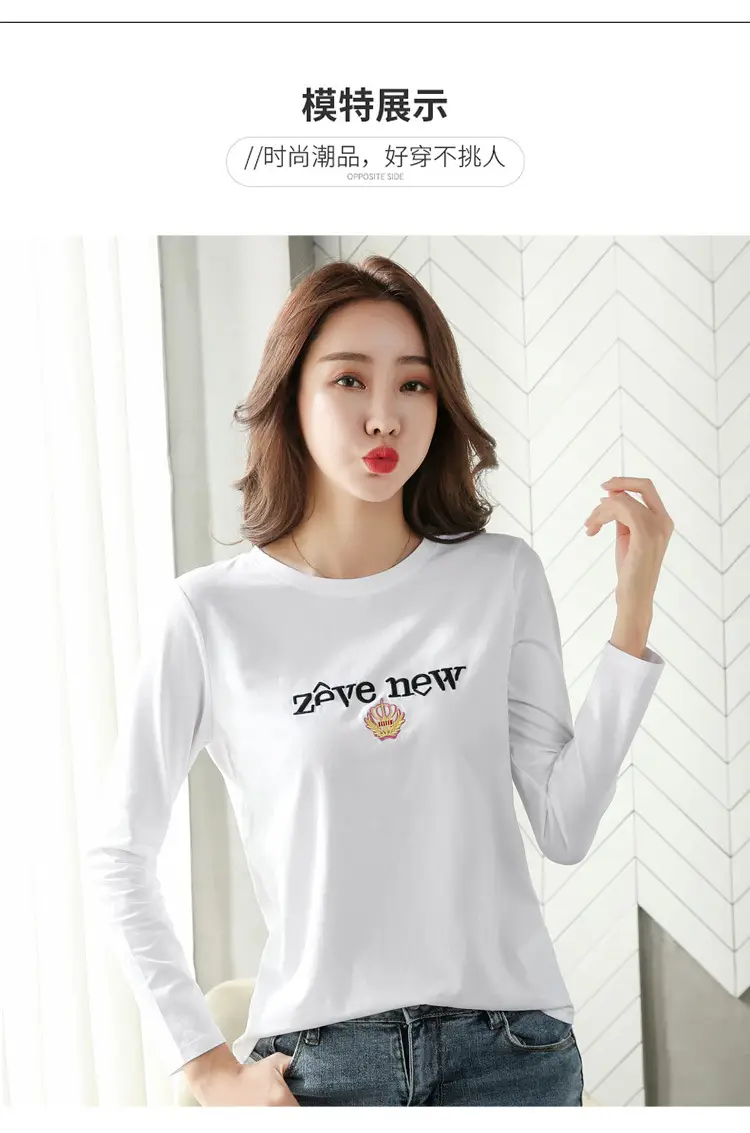 Women Cotton Round Neck Long Sleeve Shirt Black Embroidery — feature 17