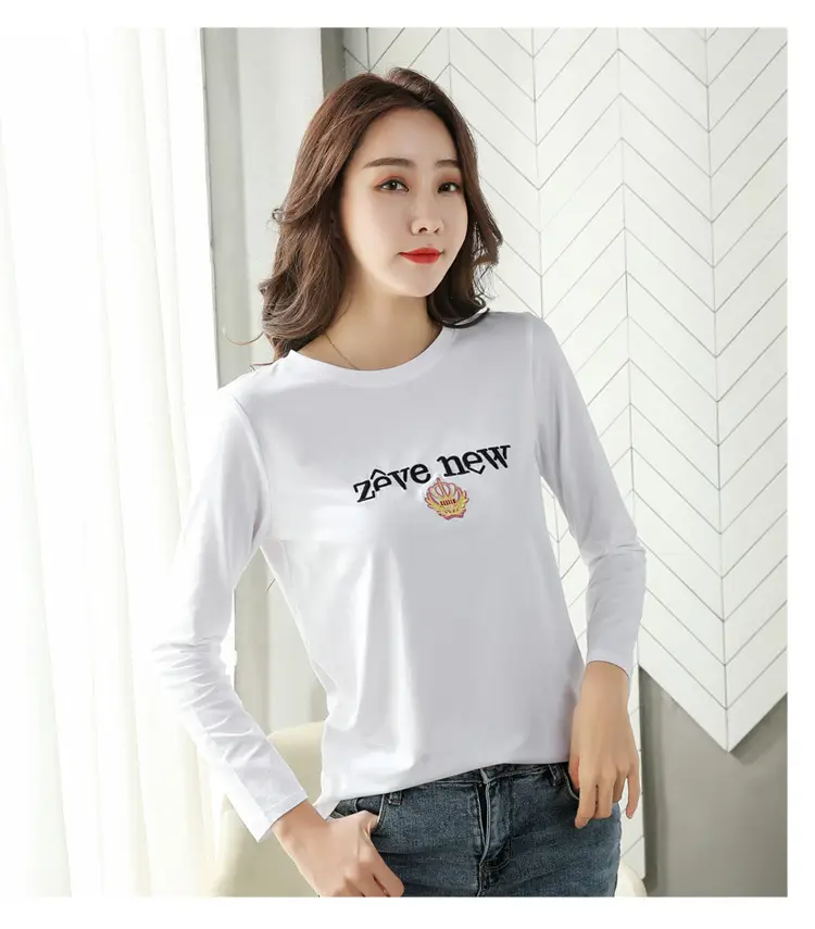 Women Cotton Round Neck Long Sleeve Shirt Black Embroidery — feature 19