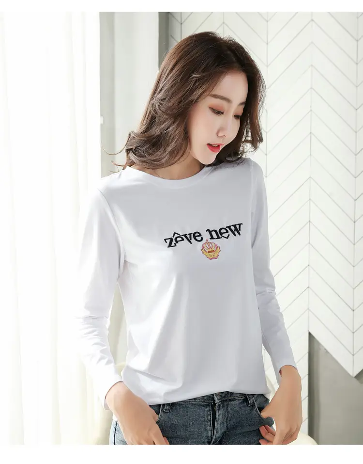 Women Cotton Round Neck Long Sleeve Shirt Black Embroidery — feature 21