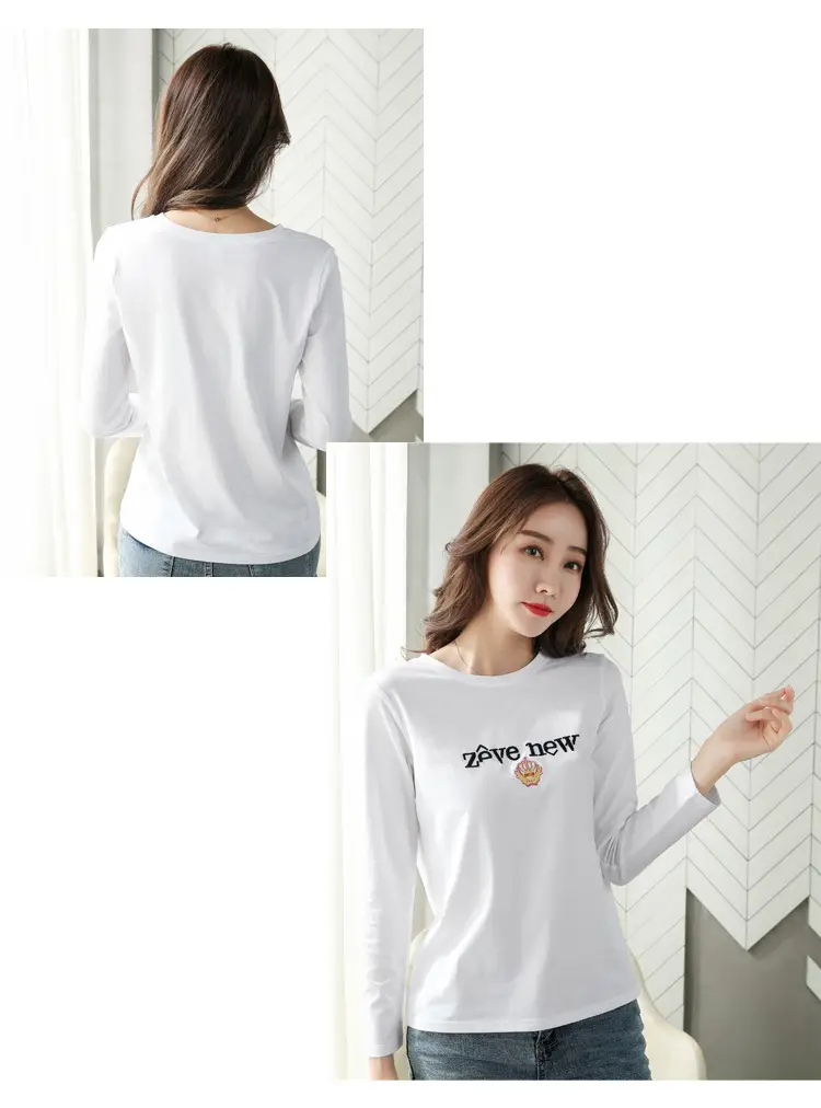 Women Cotton Round Neck Long Sleeve Shirt Black Embroidery — feature 23