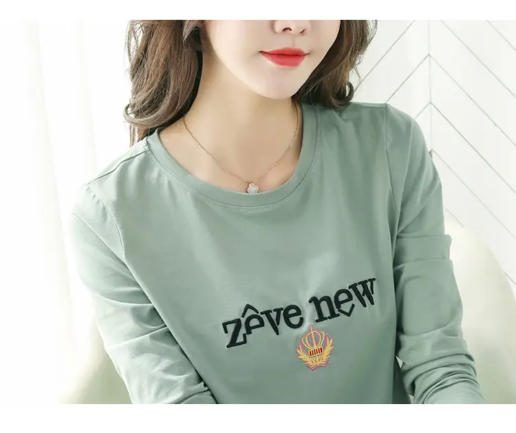 Women Cotton Round Neck Long Sleeve Shirt Black Embroidery — feature 25