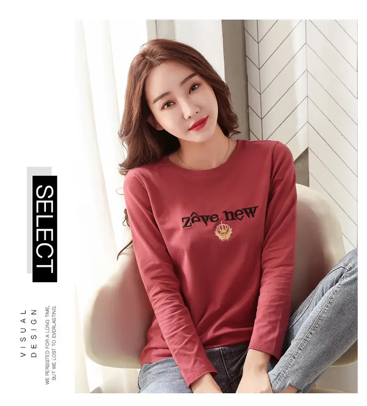 Women Cotton Round Neck Long Sleeve Shirt Black Embroidery — feature 38