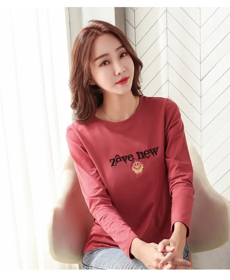 Women Cotton Round Neck Long Sleeve Shirt Black Embroidery — feature 40