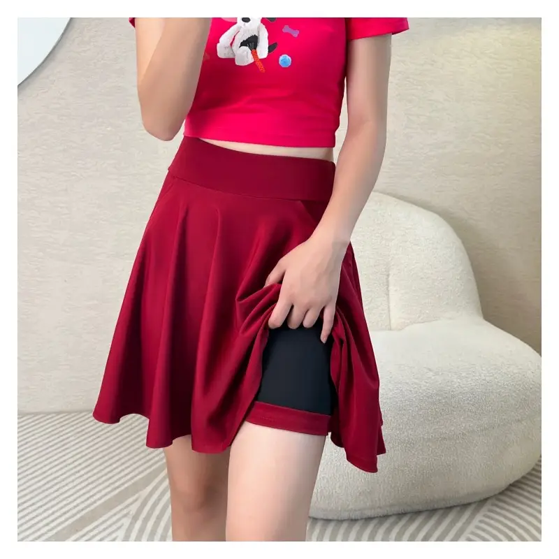 Red Cat Print Pleated Skirt 45cm Large - Image 2