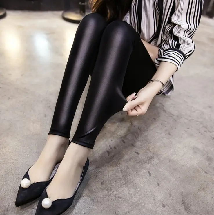 Warm Fleece-Lined Stretch Leather Pants for Women - Image 2