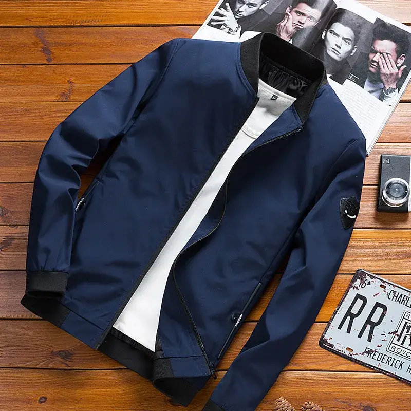 Men's Navy Puffer Jacket Slim Fit Baseball Collar - Image 2