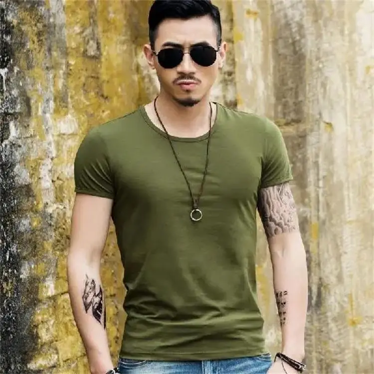 Men Grey Slim Fit T-Shirt Round Neck All Match