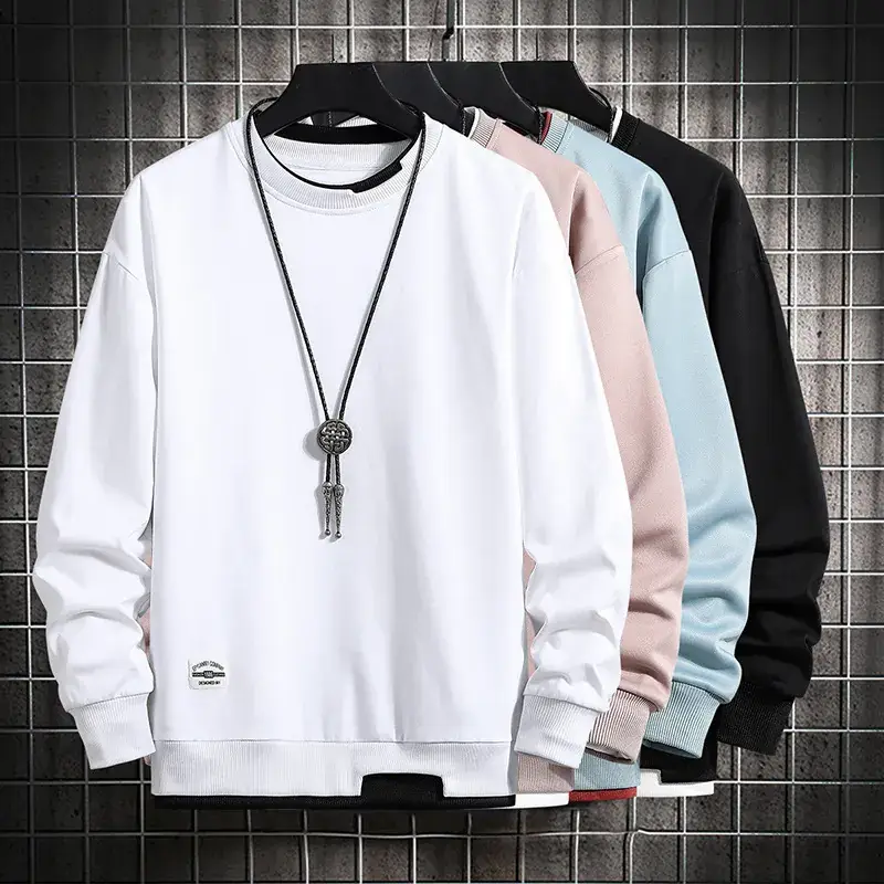 Men Light Blue Sweatshirt Round Neck Long Sleeve Casual Wear - Image 10