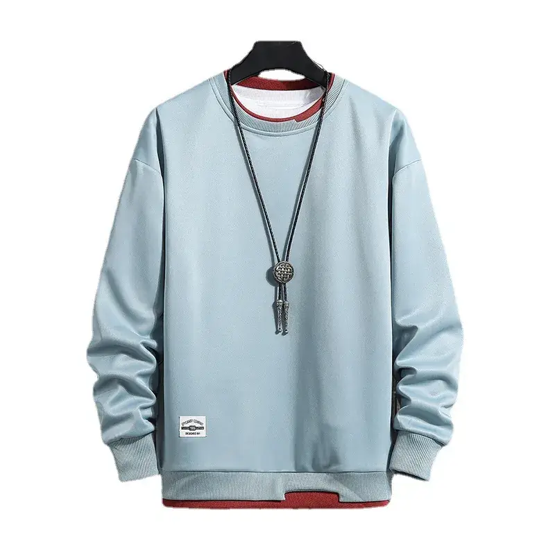 Men Light Blue Sweatshirt Round Neck Long Sleeve Casual Wear - Image 11