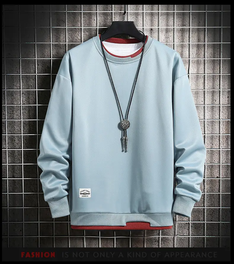 Men Light Blue Sweatshirt Round Neck Long Sleeve Casual Wear — feature 10